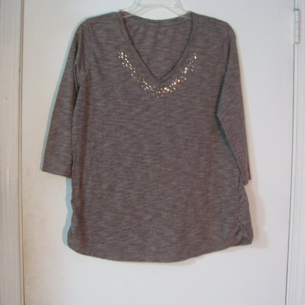 * Unbranded Brown Shirt Large ? Beaded Accents Excellent Stretch